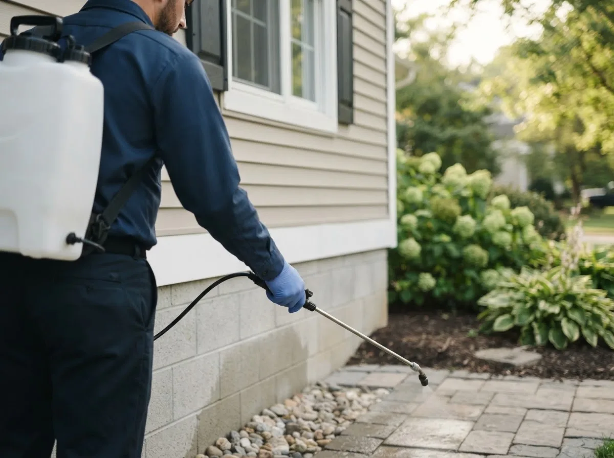 Pest control technician inspecting a home in El Reno, OK